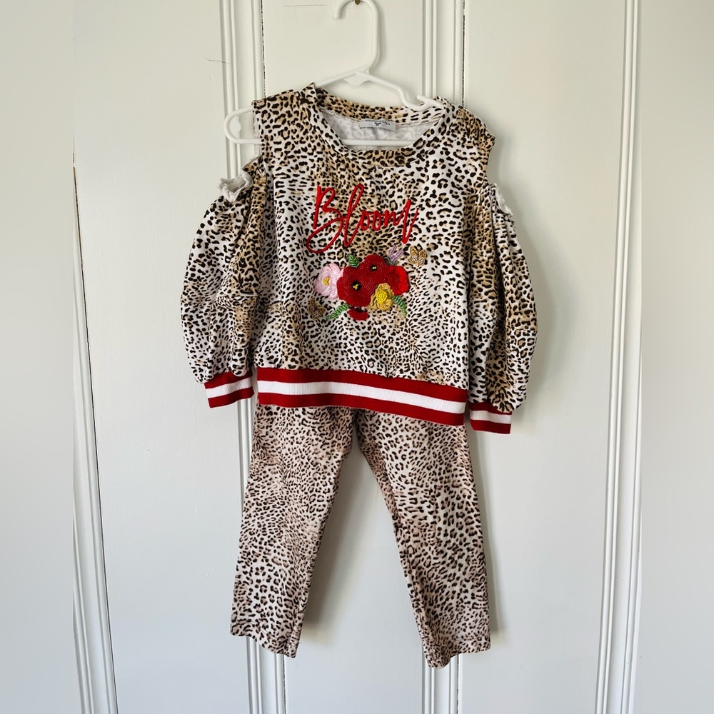 MonnaLisa Girls size 6 leopard 2 piece outfit RETAILS $214.50